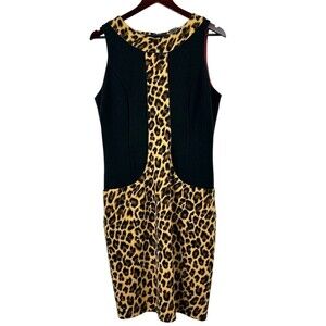 WD NY Women Sz 12 Dress Sleeveless Sheath Bodycon Leopard Print Black Side Panel